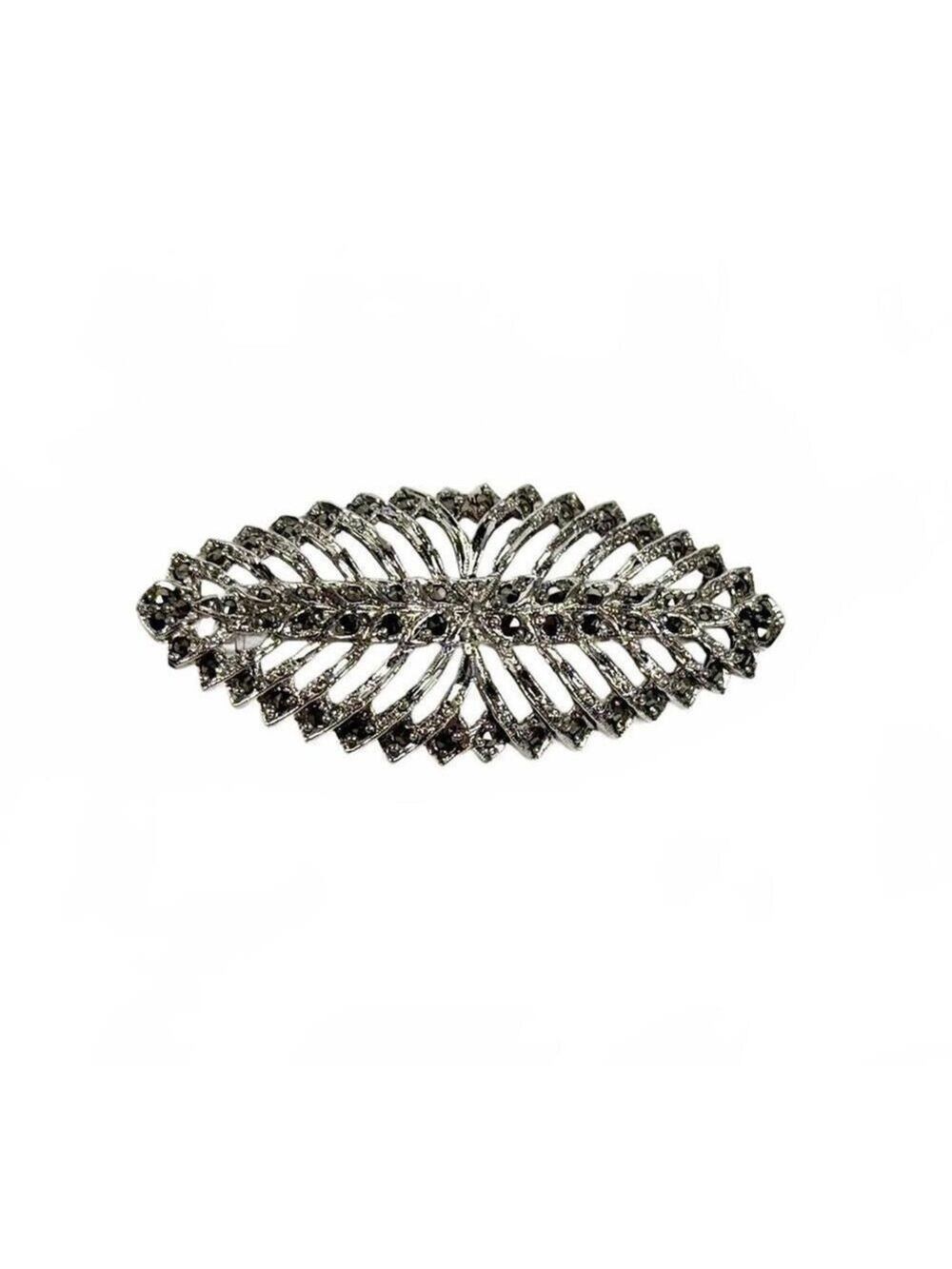 Vintage Marcasite Stones Brooch Silver Tone in Art Deco Style
